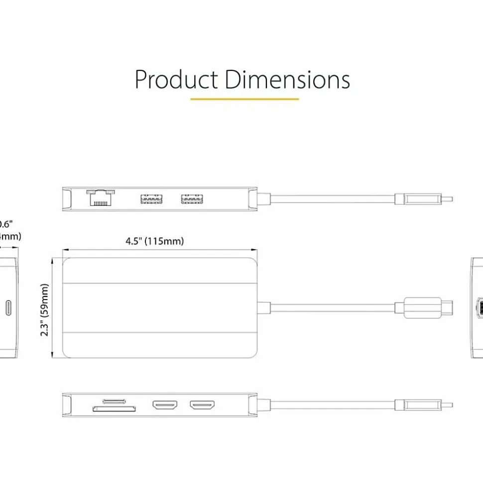 StarTech.com USB C Multiport Adapter, Dual HDMI, 4K 60Hz, 2x 5Gbps USB-A 3.1 Hub, 100W Power Delivery, GbE, SD/MicroSD, USB C Mini Dock