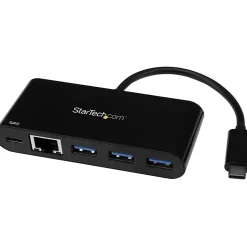 StarTech.com USB-C to Ethernet Adapter with 3-Port USB 3.0 Hub and Power Delivery - USB-C GbE Network Adapter + USB Hub w/ 3 US - US1GC303APD