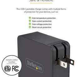 StarTech.com USB C Wall Charger, 60W PD with 6ft/2m Cable, Portable USB Type C Laptop Charger, Universal Adapter, USB IF/ETL Certified - WCH1CBK
