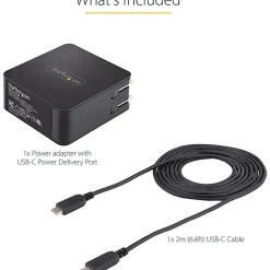 StarTech.com USB C Wall Charger, 60W PD with 6ft/2m Cable, Portable USB Type C Laptop Charger, Universal Adapter, USB IF/ETL Certified - WCH1CBK