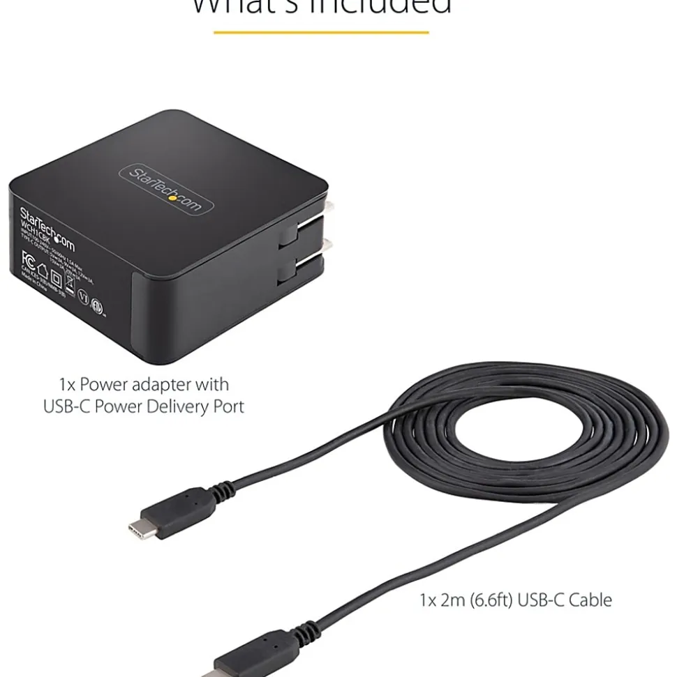 StarTech.com USB C Wall Charger, 60W PD with 6ft/2m Cable, Portable USB Type C Laptop Charger, Universal Adapter, USB IF/ETL Certified - WCH1CBK