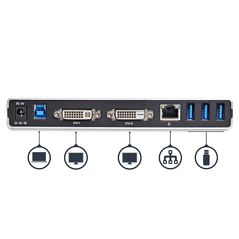 StarTech.com USB 3.0 Docking Station - Compatible with Windows/macOS - Dual DVI Docking Station Supports Dual Monitors - USB3SDOCKDD