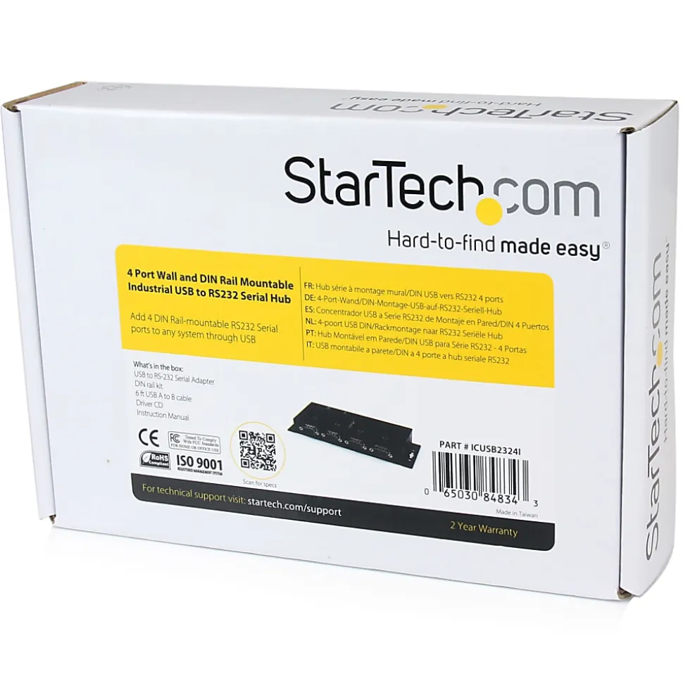 StarTech.com USB to Serial Adapter Hub - 4 Port - Industrial - Wall Mount - Din Rail - COM Port Retention - FTDI USB Serial