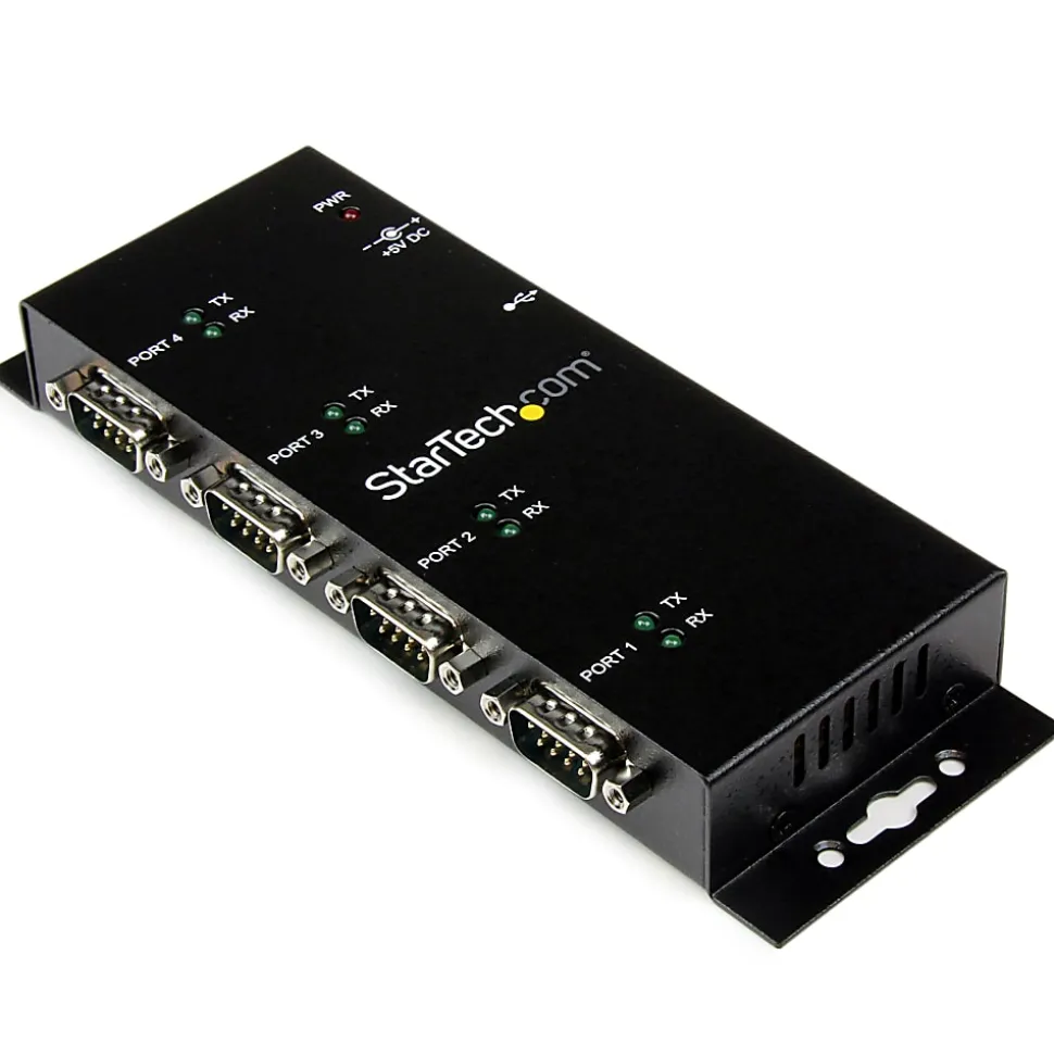 StarTech.com USB to Serial Adapter Hub - 4 Port - Industrial - Wall Mount - Din Rail - COM Port Retention - FTDI USB Serial