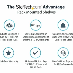 StarTech.com 1U Vented Server Rack Cabinet Shelf - Fixed 10in Deep Cantilever Rackmount Tray for 19