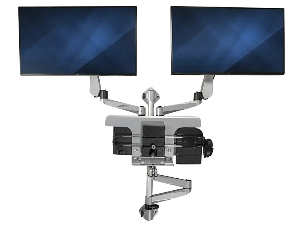 StarTech.com Wall Mounted Computer Workstation - Premium - Articulating Dual Monitor Arm - Keyboard Arm - WALLSTSI2