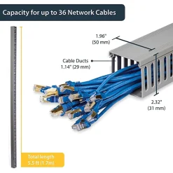 StarTech.com 2x2in Open Slot Wiring Cable Raceway Duct, Server Rack Cable Management, PVC Cable Cover, Cord Hider/Organizer, TAA - AD2X2