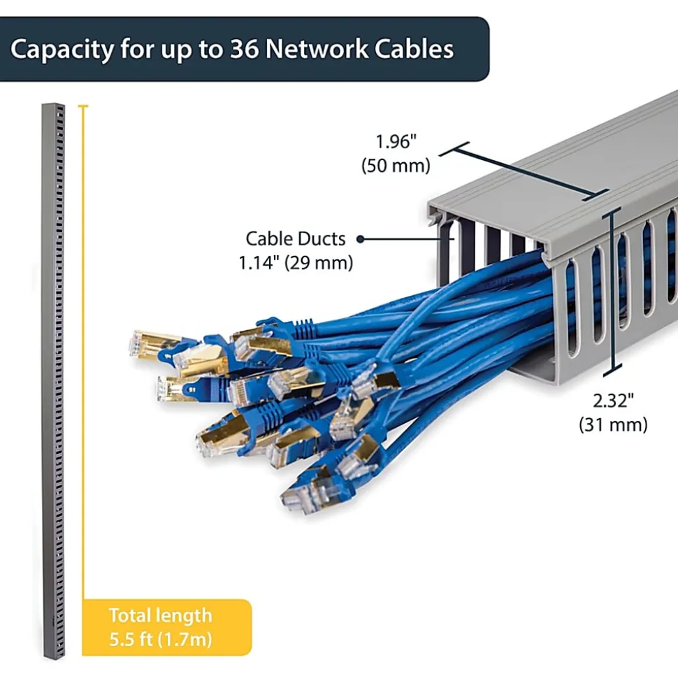 StarTech.com 2x2in Open Slot Wiring Cable Raceway Duct, Server Rack Cable Management, PVC Cable Cover, Cord Hider/Organizer, TAA - AD2X2