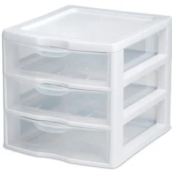 Sterilite 3-Drawer Organizer, Clear, 8 1/2 in (Depth) x 7 1/4 in (W) x 6 7/8 in (H)