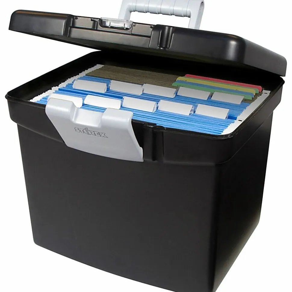 Storex Medium-Duty Portable File Storage Box With XL Lid, Letter Size, 10-15/16"L x 13-5/16"W x 11"H, 100% Recycled, Black