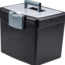 Storex Medium-Duty Portable File Storage Box With XL Lid, Letter Size, 10-15/16"L x 13-5/16"W x 11"H, 100% Recycled, Black