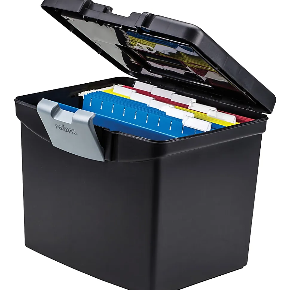 Storex Medium-Duty Portable File Storage Box With XL Lid, Letter Size, 10-15/16"L x 13-5/16"W x 11"H, 100% Recycled, Black