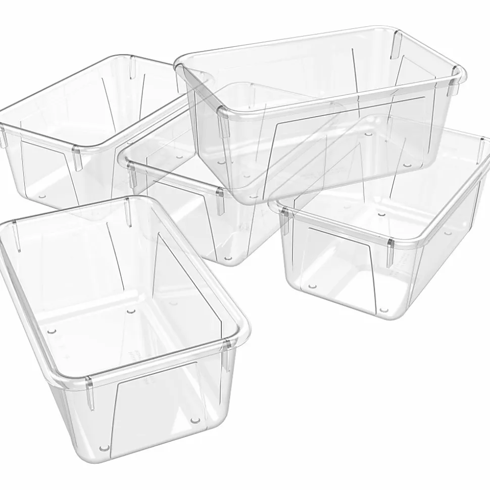 Storex Plastic Cubby Bins, Small Size, 5 2/8" x 7 13/16" x 12 2/16", Crystal Clear, Carton Of 5