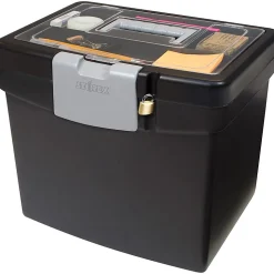 Storex Portable Storage Box - External Dimensions: 14.9"x11"x 12.1" - Media Size Supported: Letter - Snap-tight Closure - Plastic - Black -