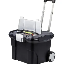 Storex® Premium File Cart With Telescopic Handle, 80% Recycled, 15" x 16 7/16" x 17", Silver/Black