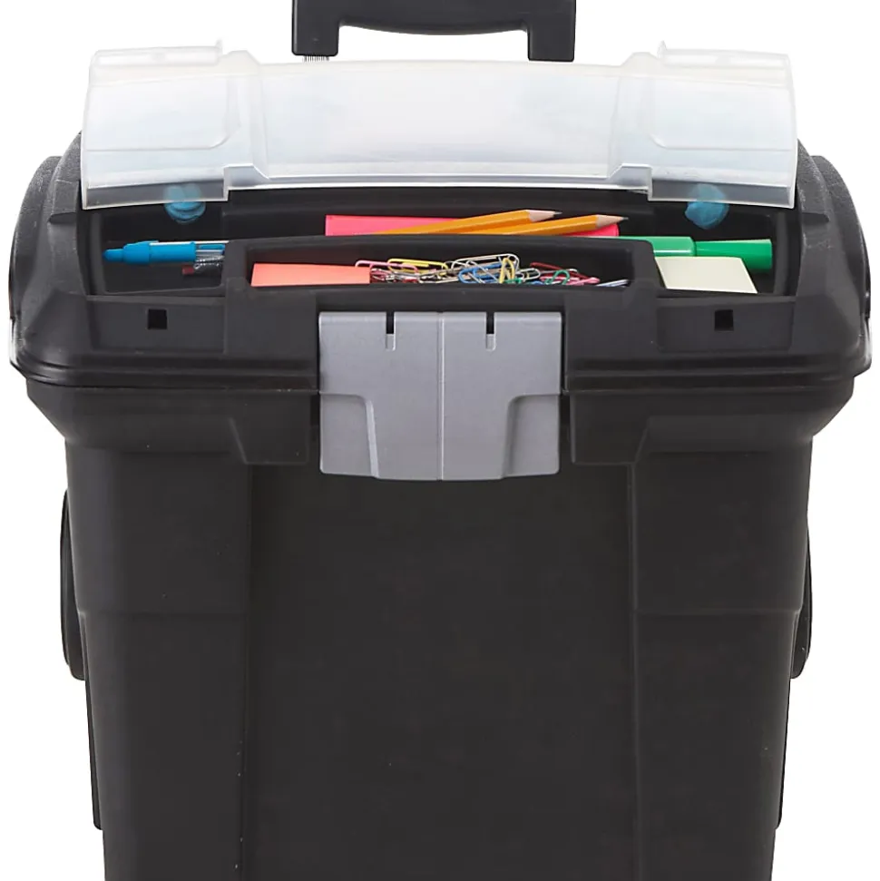 Storex® Premium File Cart With Telescopic Handle, 80% Recycled, 15" x 16 7/16" x 17", Silver/Black