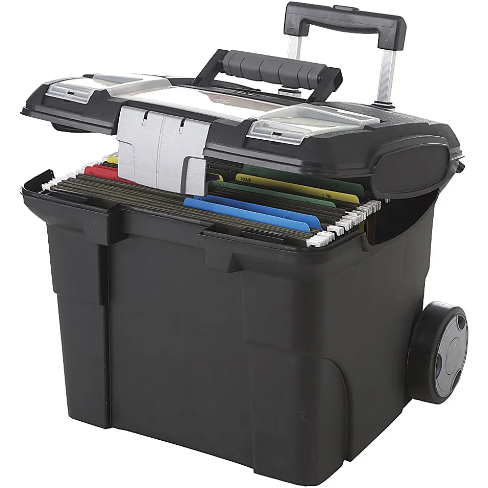 Storex® Premium File Cart With Telescopic Handle, 80% Recycled, 15" x 16 7/16" x 17", Silver/Black