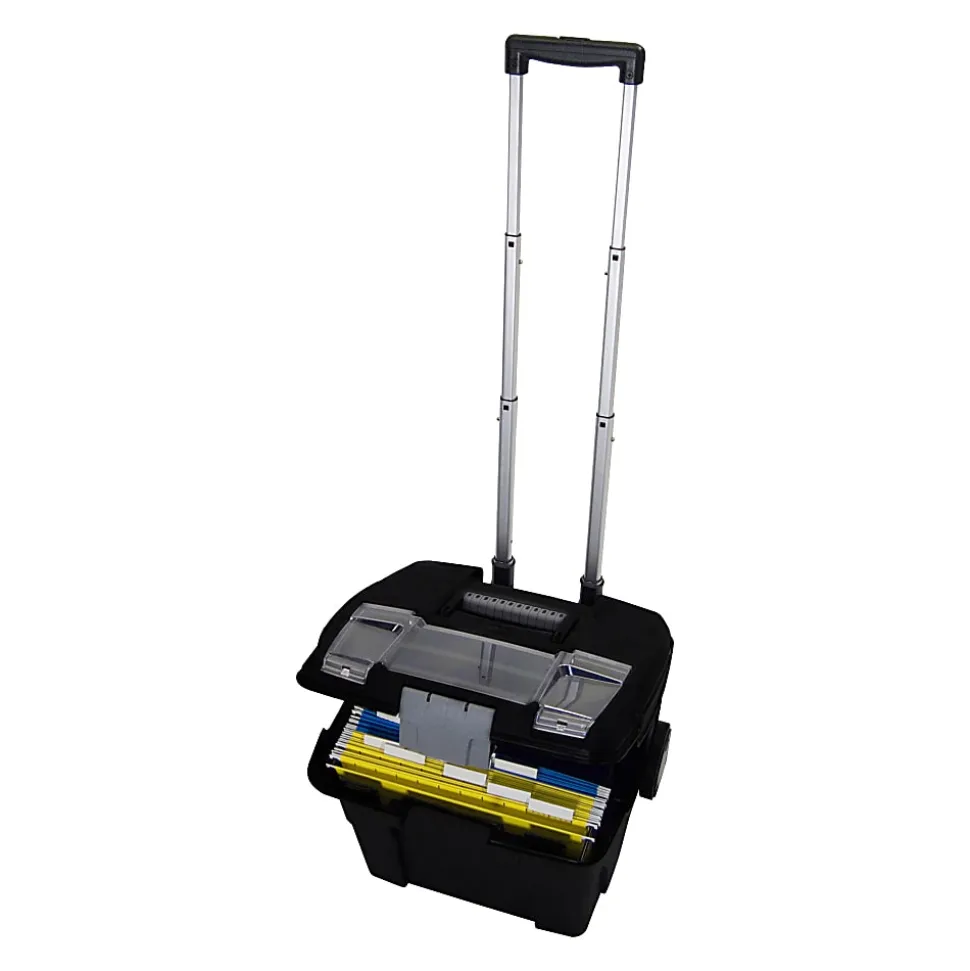 Storex® Premium File Cart With Telescopic Handle, 80% Recycled, 15" x 16 7/16" x 17", Silver/Black