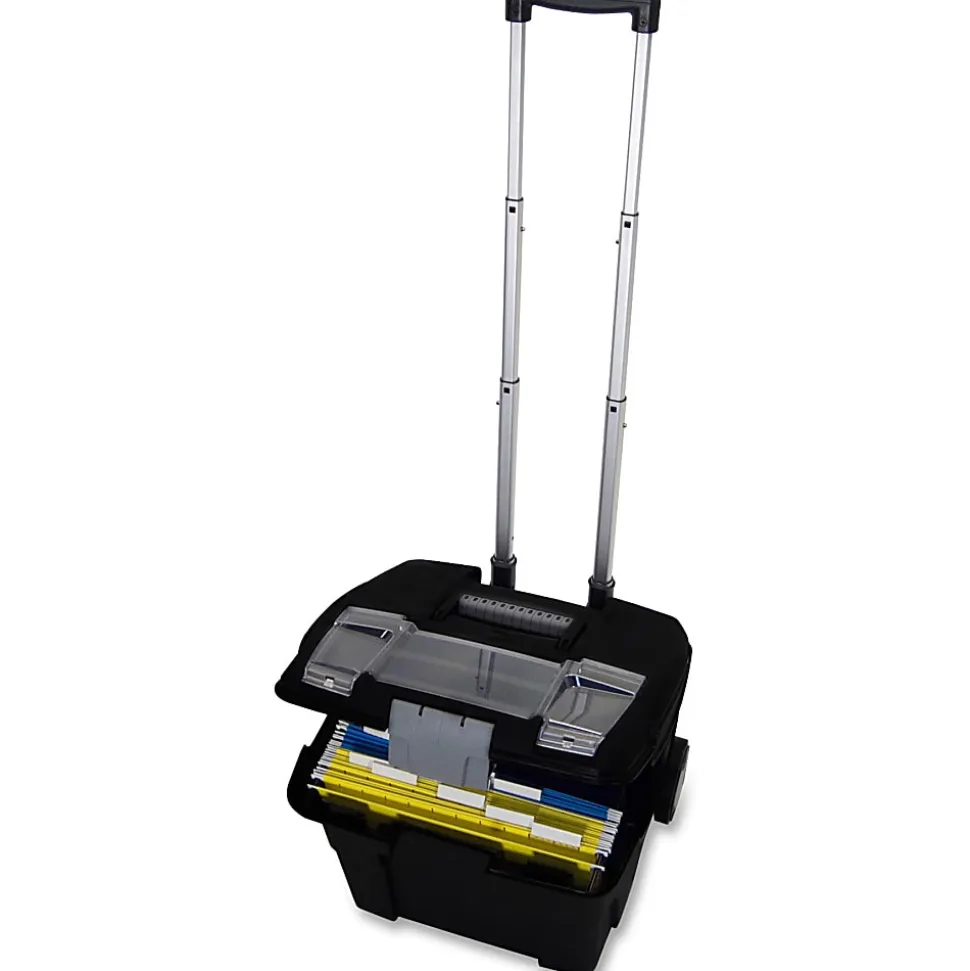 Storex® Premium File Cart With Telescopic Handle, 80% Recycled, 15" x 16 7/16" x 17", Silver/Black