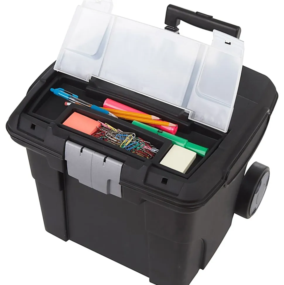 Storex® Premium File Cart With Telescopic Handle, 80% Recycled, 15" x 16 7/16" x 17", Silver/Black