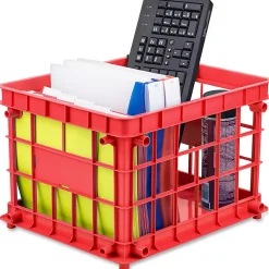 Storex Stackable Storage Crates, Medium Size,  11 2/10" x 14 3/10" x 17 3/10", Assorted Colors, Set Of 3