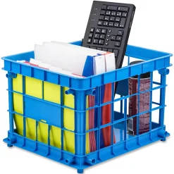 Storex Stackable Storage Crates, Medium Size,  11 2/10" x 14 3/10" x 17 3/10", Assorted Colors, Set Of 3