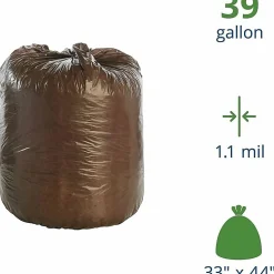 Stout Controlled Life Cycle Trash Garbage Bags, 1.1 mil, 39 Gallon, Brown, Box Of 40
