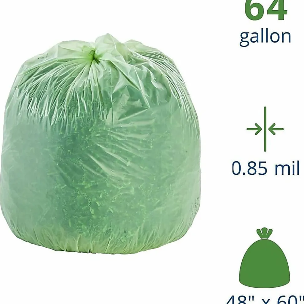 Stout® EcoSafe-6400 Compostable Compost Bags, 0.85 mil, 64-Gallon, Green, Box Of 30