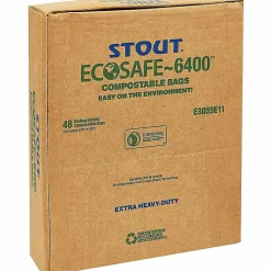 Stout® EcoSafe-6400 Compostable Compost Bags, 0.85 mil, 64-Gallon, Green, Box Of 30