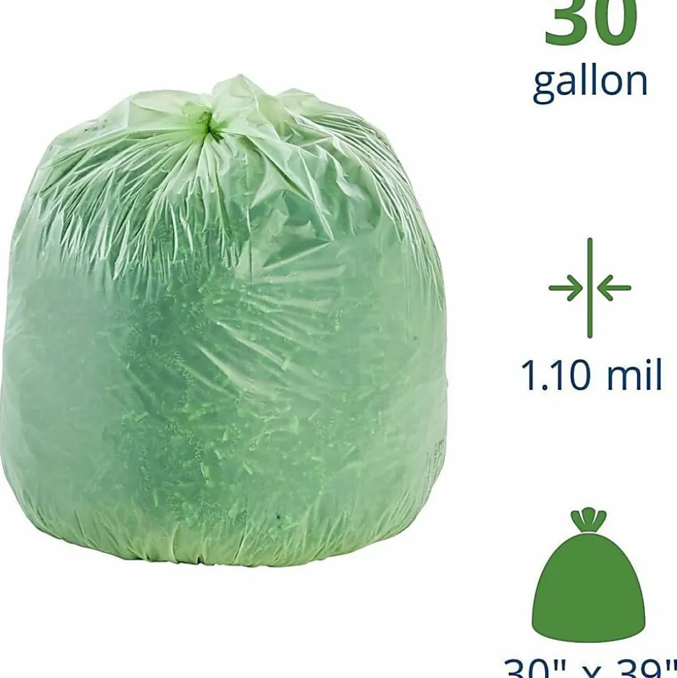 Stout® EcoSafe-6400 Compostable Compost Bags, 1.1 mil, 30-Gallon, Green, Box Of 48