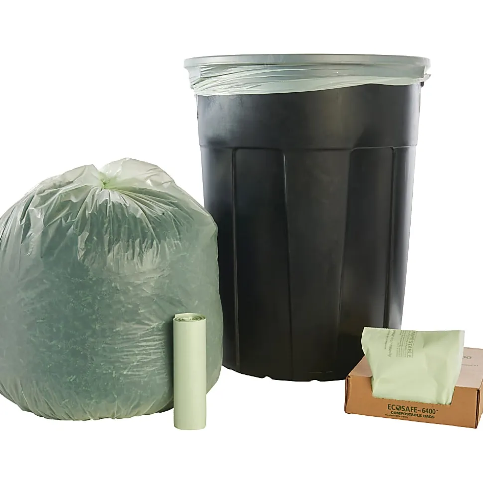 Stout® EcoSafe-6400 Compostable Compost Bags, 1.1 mil, 30-Gallon, Green, Box Of 48