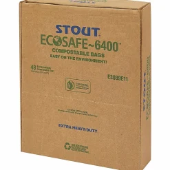 Stout® EcoSafe-6400 Compostable Compost Bags, 0.85-mil, 48 Gallons, 42" x 48", Green, Box Of 40
