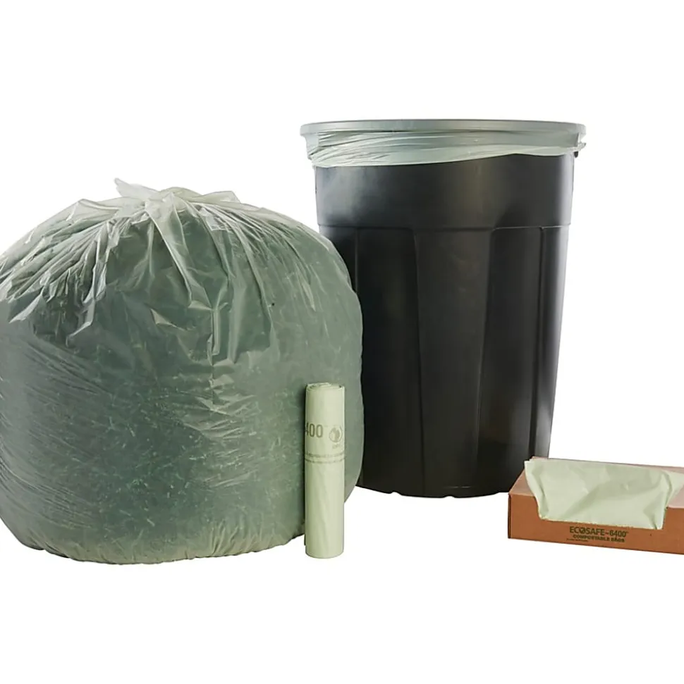 Stout® EcoSafe-6400 Compostable Compost Bags, 0.85-mil, 48 Gallons, 42" x 48", Green, Box Of 40