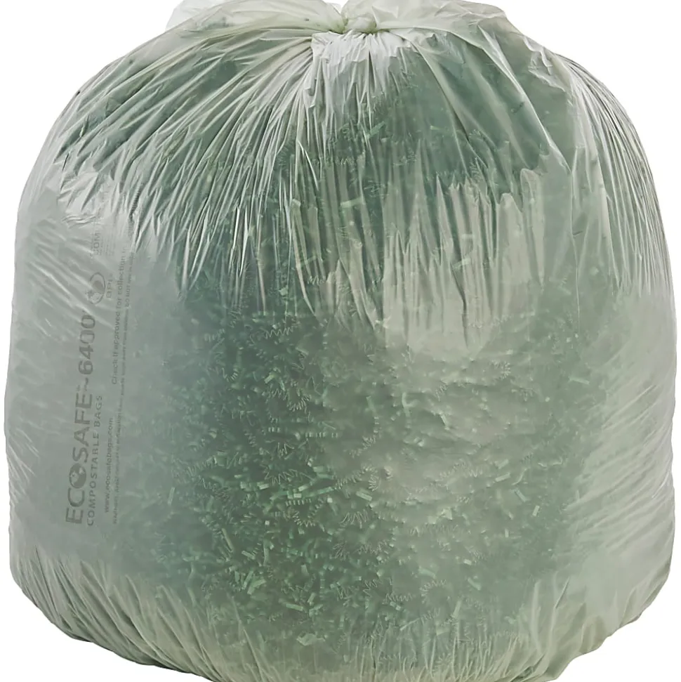 Stout® EcoSafe-6400 Compostable Compost Bags, 0.85-mil, 48 Gallons, 42" x 48", Green, Box Of 40