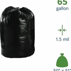 Stout 1.5 mil Trash Bags, 65 gal, 50