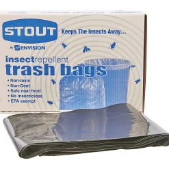 Stout® Pest-Guard™ 2.00-mil Insect Repellent Trash Bags, 55 Gallons, 37" x 52", Black, Box Of 65