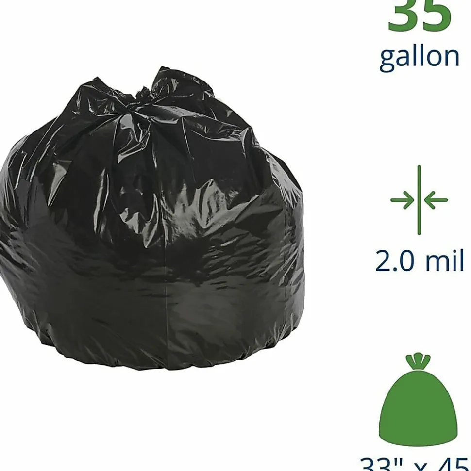 Stout® 33% Recycled Insect Repellent Trash Bags, 35 Gallons, 33" x 40", Black, Box Of 80