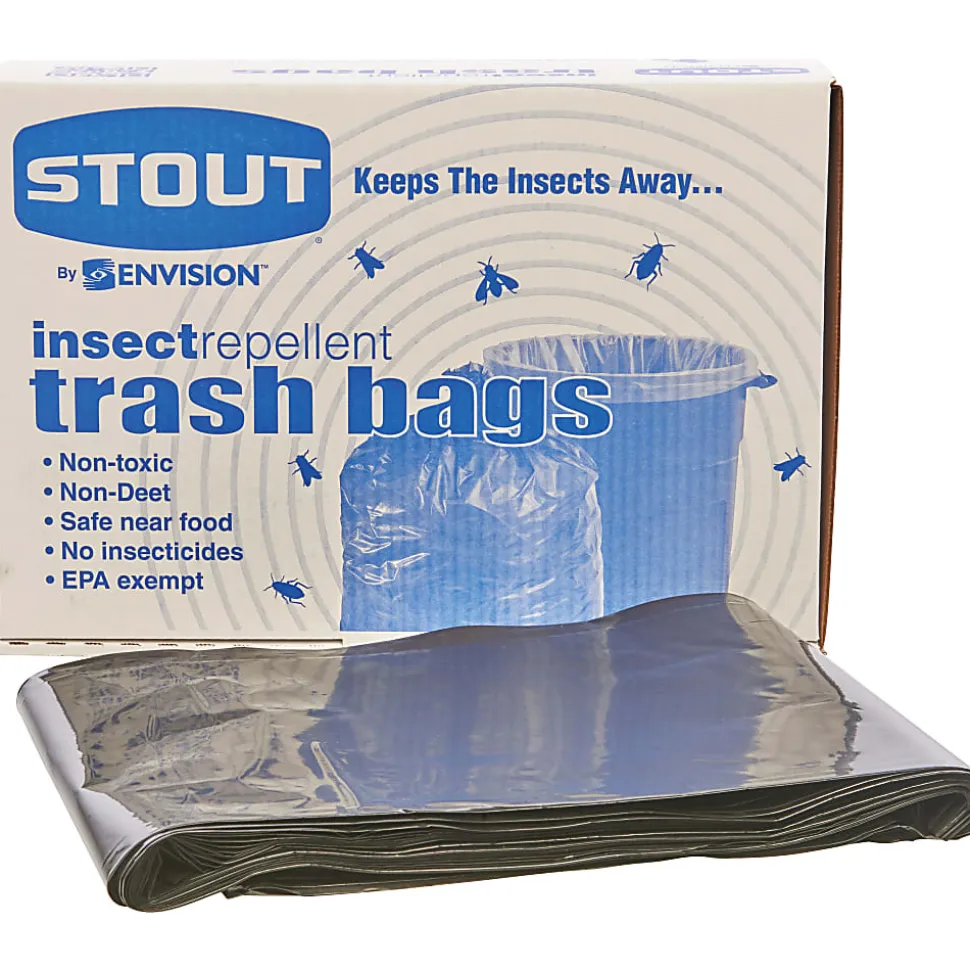 Stout® 33% Recycled Insect Repellent Trash Bags, 35 Gallons, 33" x 40", Black, Box Of 80