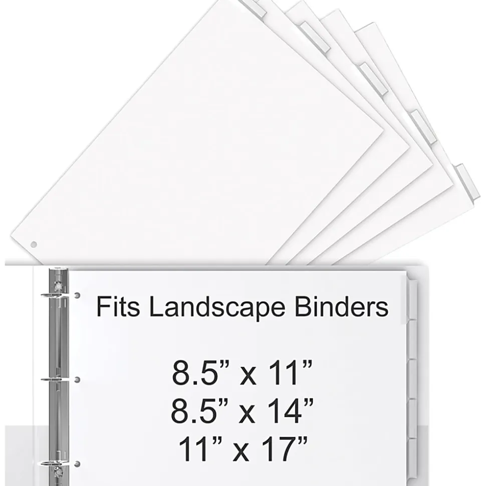 Stride® Tab Dividers For Ledger And Spreadsheet Binders, 8 1/2" x 14", Legal Landscape Size, White/Clear, Pack Of 5 Tabs