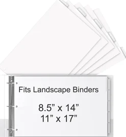 Stride® Tab Dividers For Ledger And Spreadsheet Binders, 8 1/2" x 14", Legal Landscape Size, White/Clear, Pack Of 5 Tabs