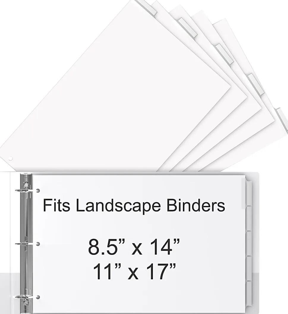 Stride® Tab Dividers For Ledger And Spreadsheet Binders, 8 1/2" x 14", Legal Landscape Size, White/Clear, Pack Of 5 Tabs