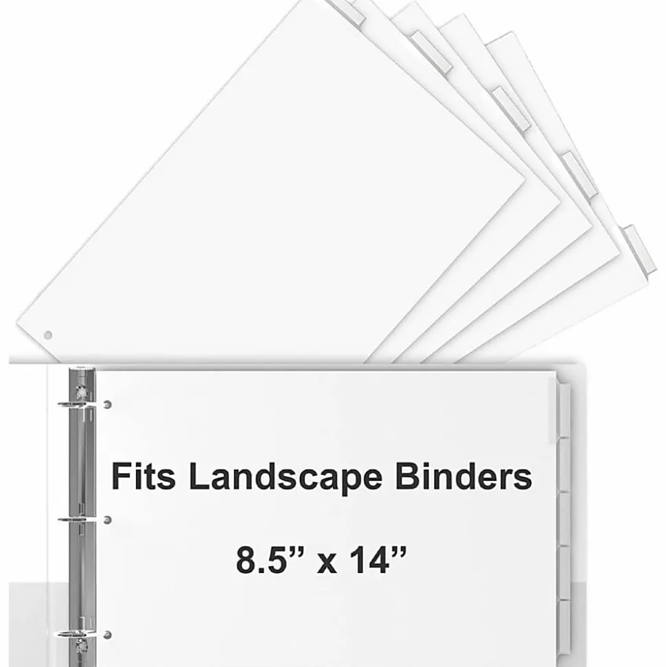Stride® Tab Dividers For Ledger And Spreadsheet Binders, 8 1/2" x 14", Legal Landscape Size, White/Clear, Pack Of 5 Tabs