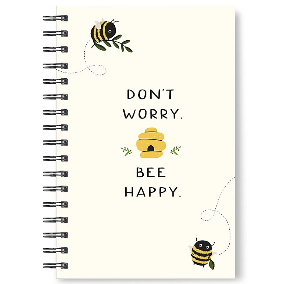 Studio Oh! Medium Spiral Notebook, 8-3/4” x 5-3/4”, 1 Subject, College Rule, 160 Pages, Don’t Worry Bee Happy