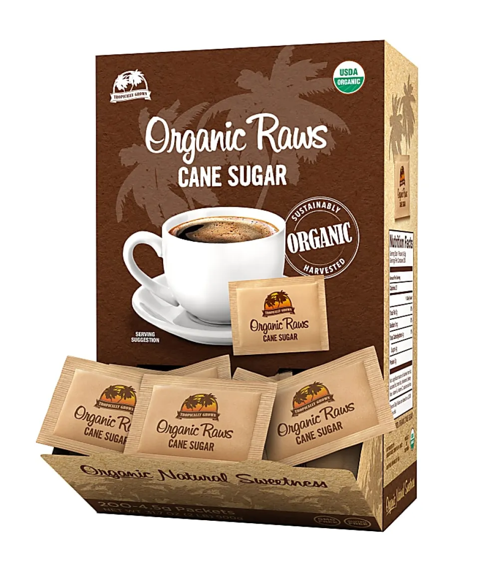 Sugar Foods Organic Raw Cane Sugar Packets, Box Of 200 Packets