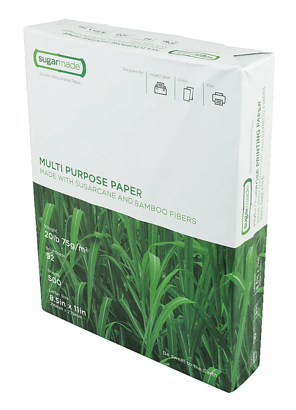 Sugarmade Multipurpose Paper, 92 Bright, 10 Reams, 5000 Sheets/Carton, 8 1/2" x 11", 20 Lb