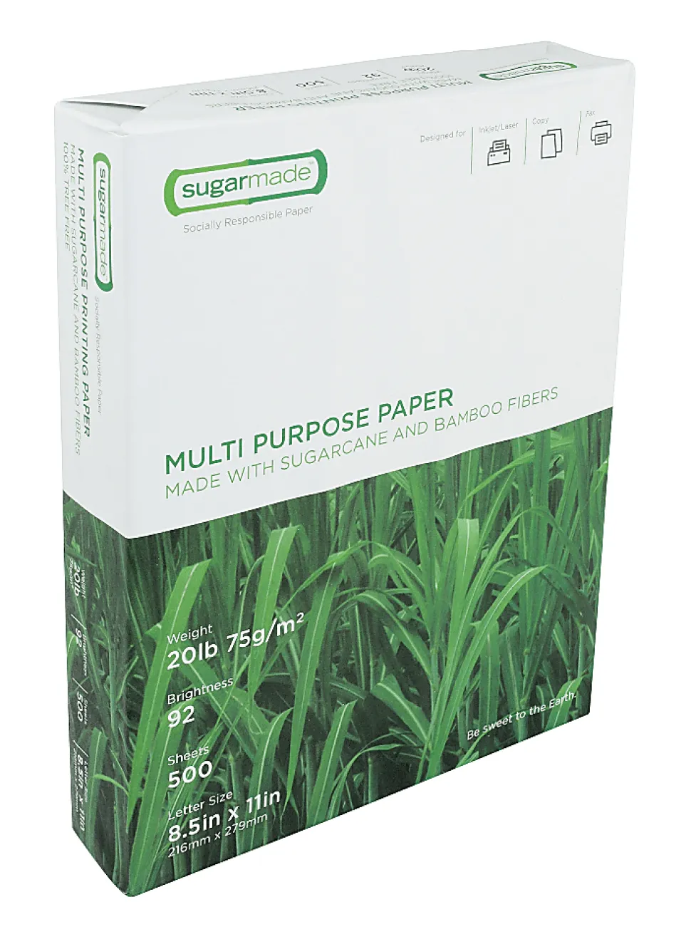 Sugarmade Multipurpose Paper, 92 Bright, 10 Reams, 5000 Sheets/Carton, 8 1/2" x 11", 20 Lb
