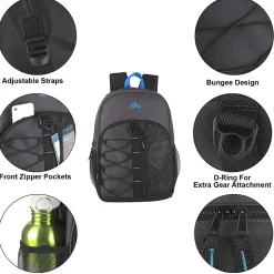 Summit Ridge Bungee Backpacks, Assorted Colors, Case Of 24 Backpacks, 2938Q24