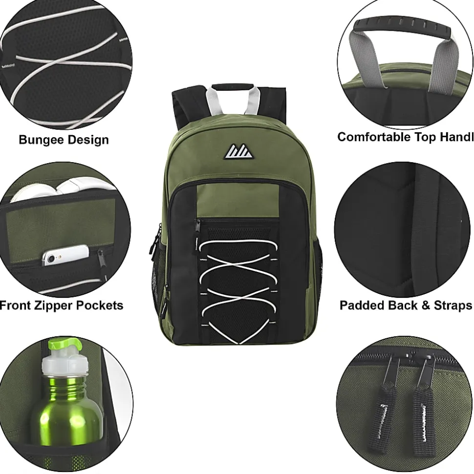 Summit Ridge Bungee Backpacks, Assorted Colors, Case Of 24 Backpacks, 2888Q24