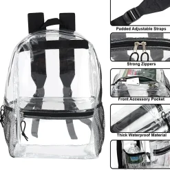 Summit Ridge Classic Clear Backpacks, Black Trim, Case Of 24 Backpacks