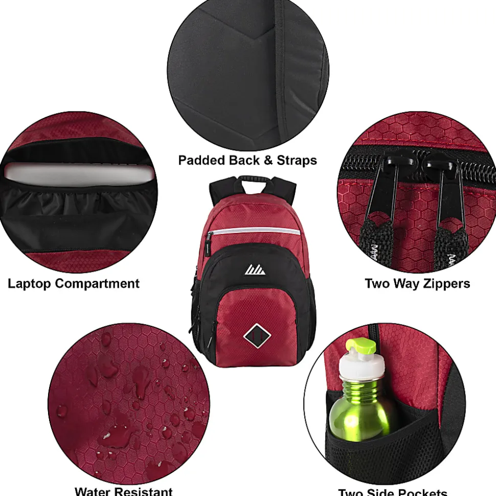 Summit Ridge Double Dome Backpacks With 17" Laptop Sleeves, Blue/Red/Gray, Total Qty 24